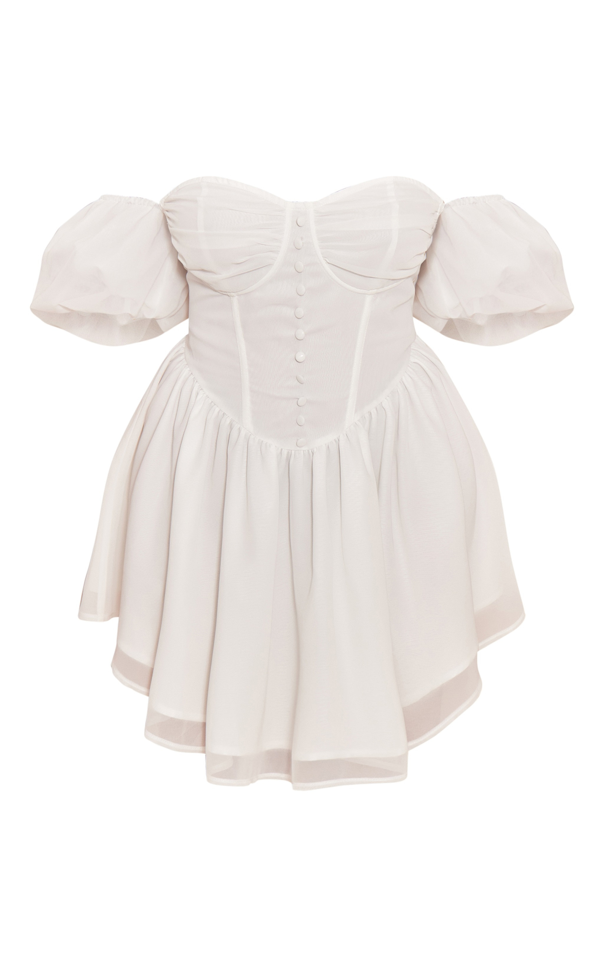 Plus White Button Front Bardot Sleeve Mini Dress | PrettyLittleThing US