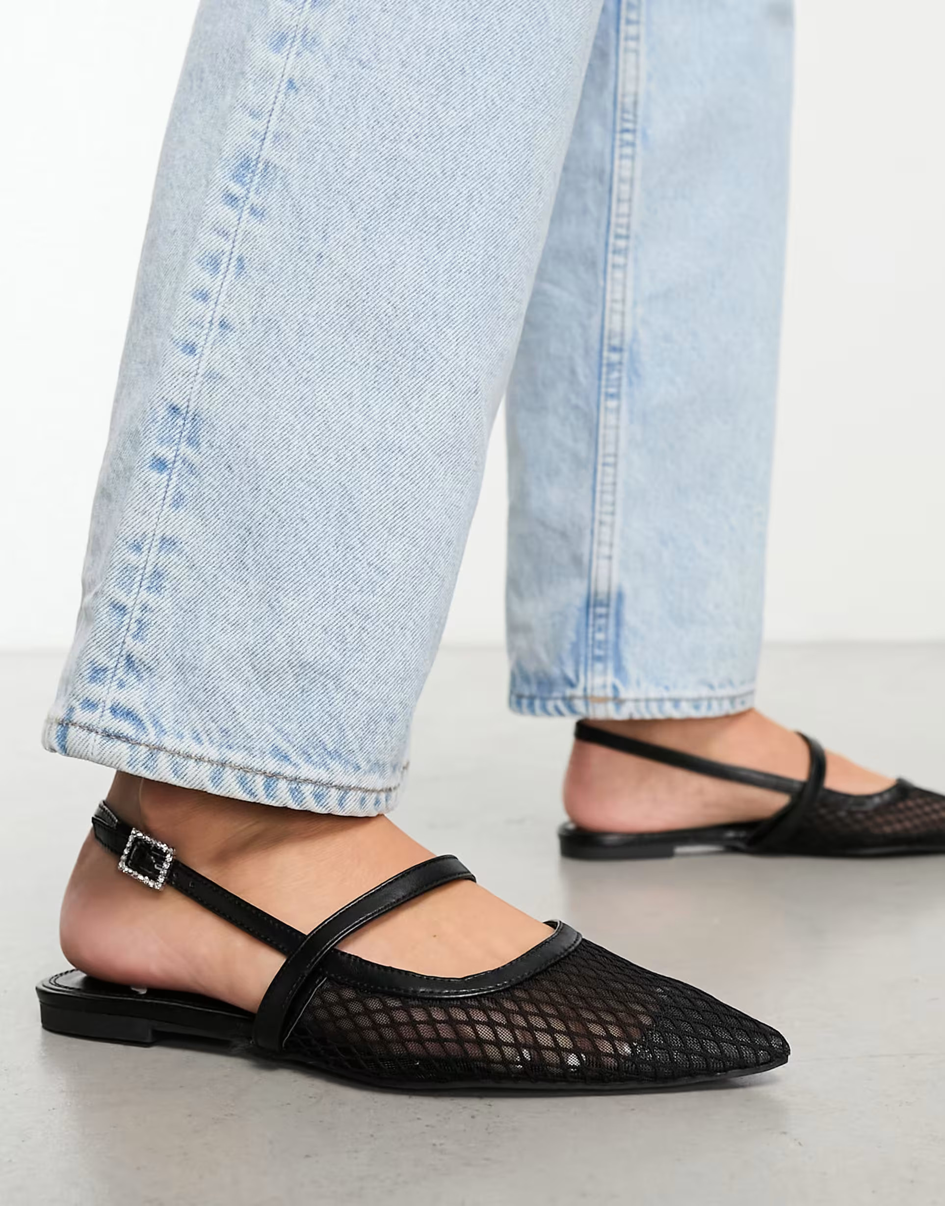 ASOS DESIGN Lioness mesh ballet with diamante trim in black | ASOS (Global)