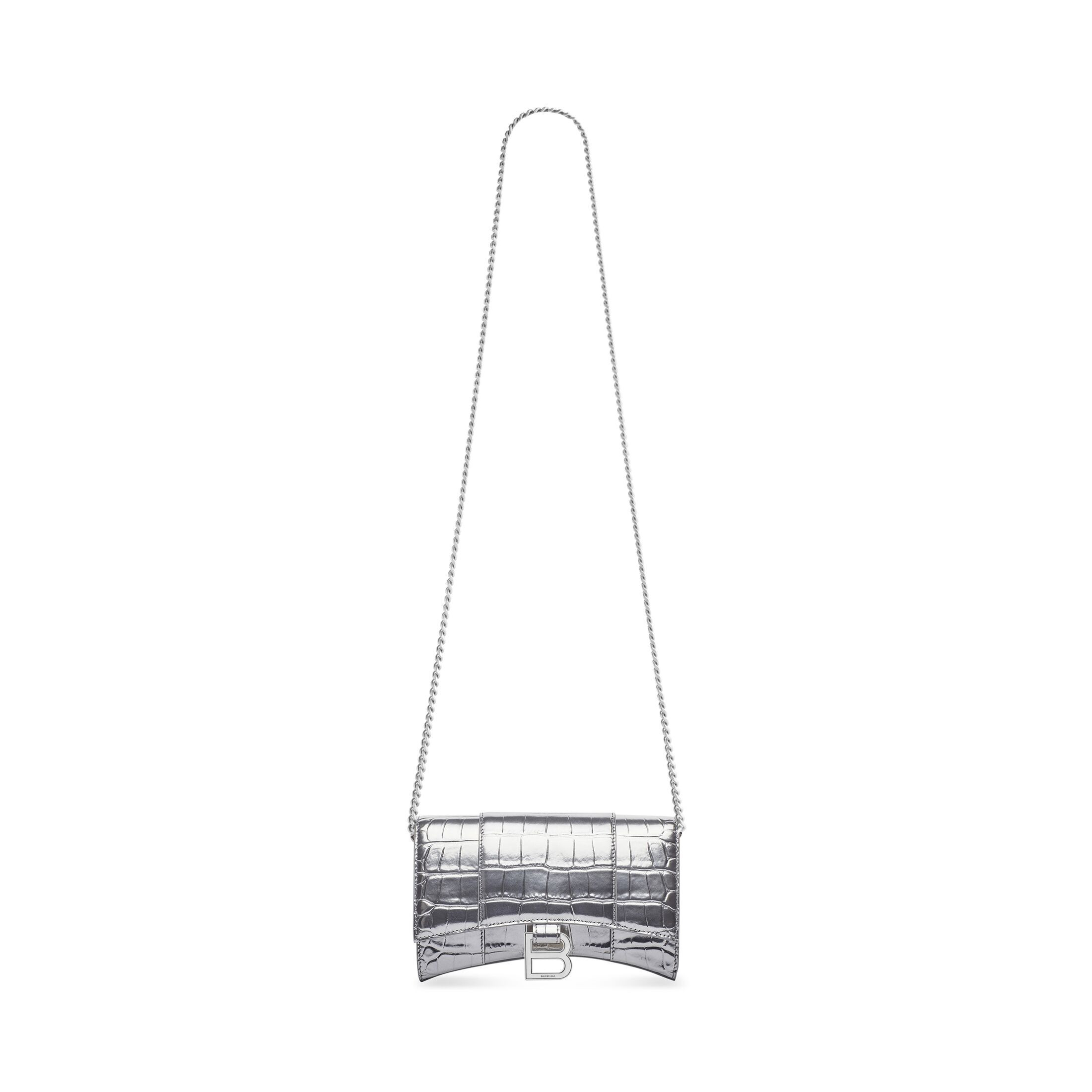 Balenciaga Hourglass Wallet On Chain Silver - -Material: Calfskin | Balenciaga