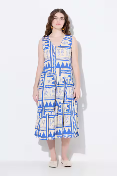Eco Cotton Geometric Fish Print Dress | Ulla Popken - US