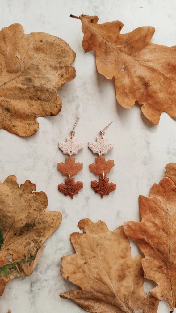 Fall Leaf Earrings / Polymer Clay Earrings Autumn Leaves | Etsy | Etsy (US)