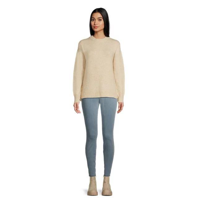 Time and Tru Women's Side Button Crew Neck Sweater, Midweight, Sizes XS-XXXL | Walmart (US)