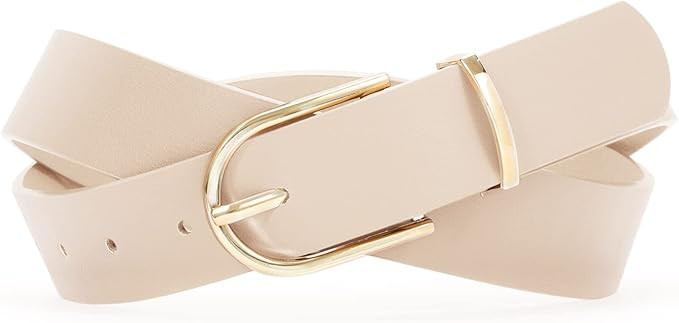 SANSTHS Women Leather belt Faux leather Chic Belt for Jeans Solid Color with Long Gold Curved Pin... | Amazon (US)