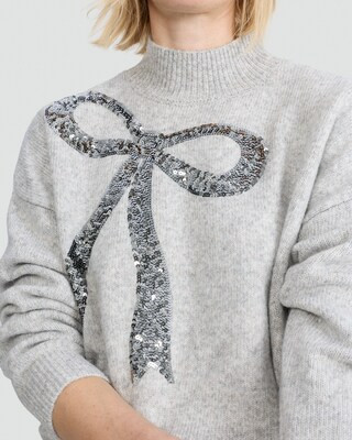 F&F Knitted Sequin Bow High Neck Jumper with Wool in Grey | Tesco F&F