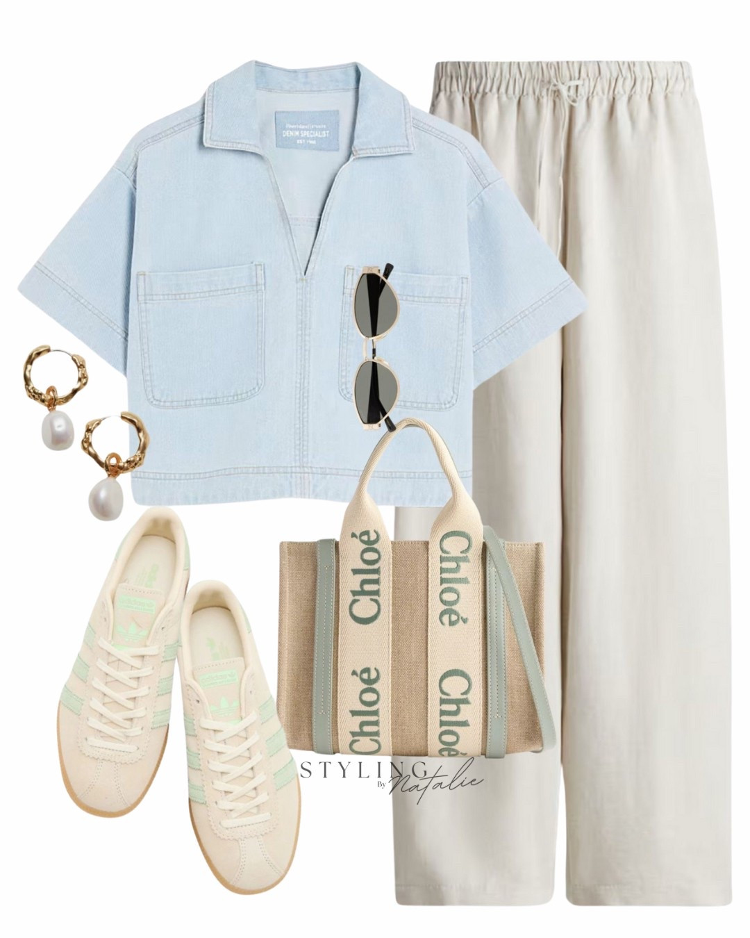 Laid back comfy chic 🩵
Light wash cropped boxy denim shirt, pull-on wide leg linen trousers, Chloe canvas tote bag, pastel Adidas trainers, Gold sunglasses & pearl earrings. Casual, polished, everyday outfit, summer outfit, comfy style,  city break look, casual chic, sneakers outfit, H&M, high street, linen pants.

#LTKstyletip #LTKsummer #LTKeurope