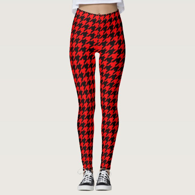 Red and Black Houndstooth Check Leggings | Zazzle | Zazzle