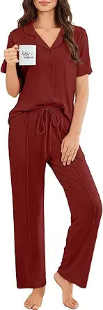 Ekouaer Pajamas for Women Set Button Up Sleepswear 2 Piece Short Sleeve PJ Top and Long Pants Lou... | Amazon (US)