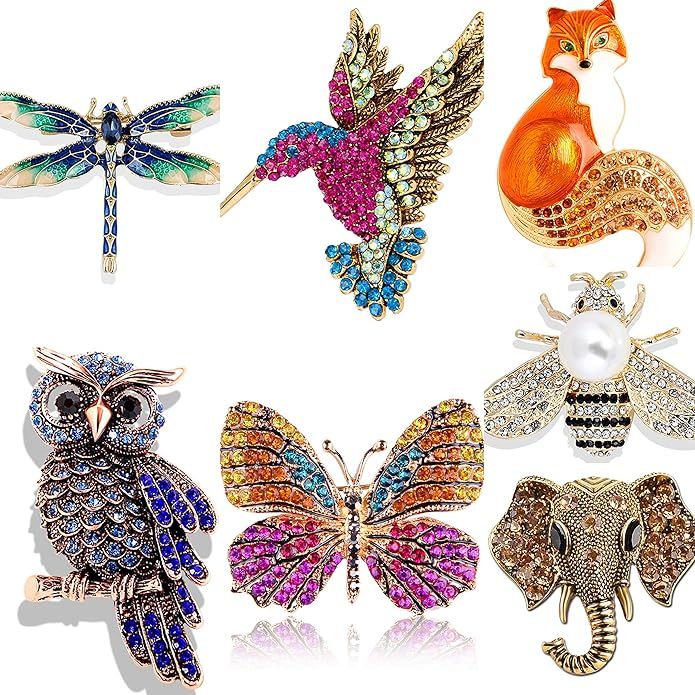 7PCS brooch pin for women fashion set crystal rhinestones women's brooches pin for clothes bulk | Amazon (US)