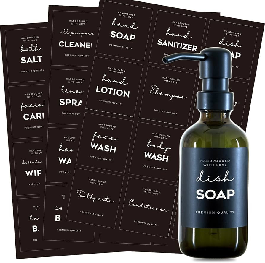 36 PCS Printed Label Stickers for Bottles, Prefdo Waterproof Minimalist Farmhouse Labels for Bath... | Amazon (US)