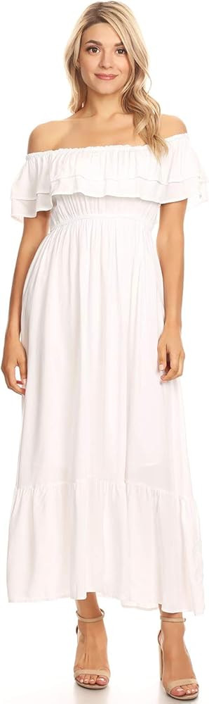 Anna-Kaci Womens Boho Peasant Ruffle Stretchy Short Sleeve Long Dress | Amazon (US)