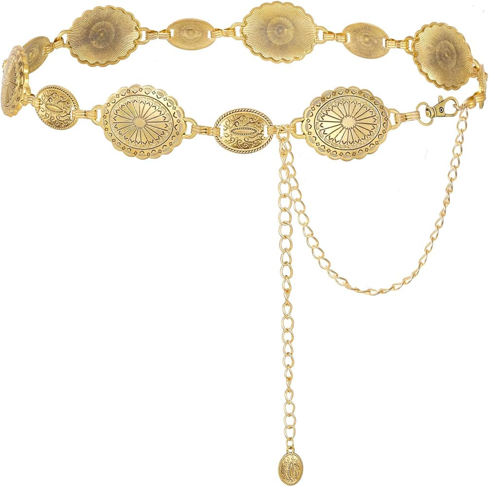 FIORETTO Metal Waist Chain Link Belt for Women Western Cowgirl Boho Turquoise Belts for Dress Jea... | Amazon (US)