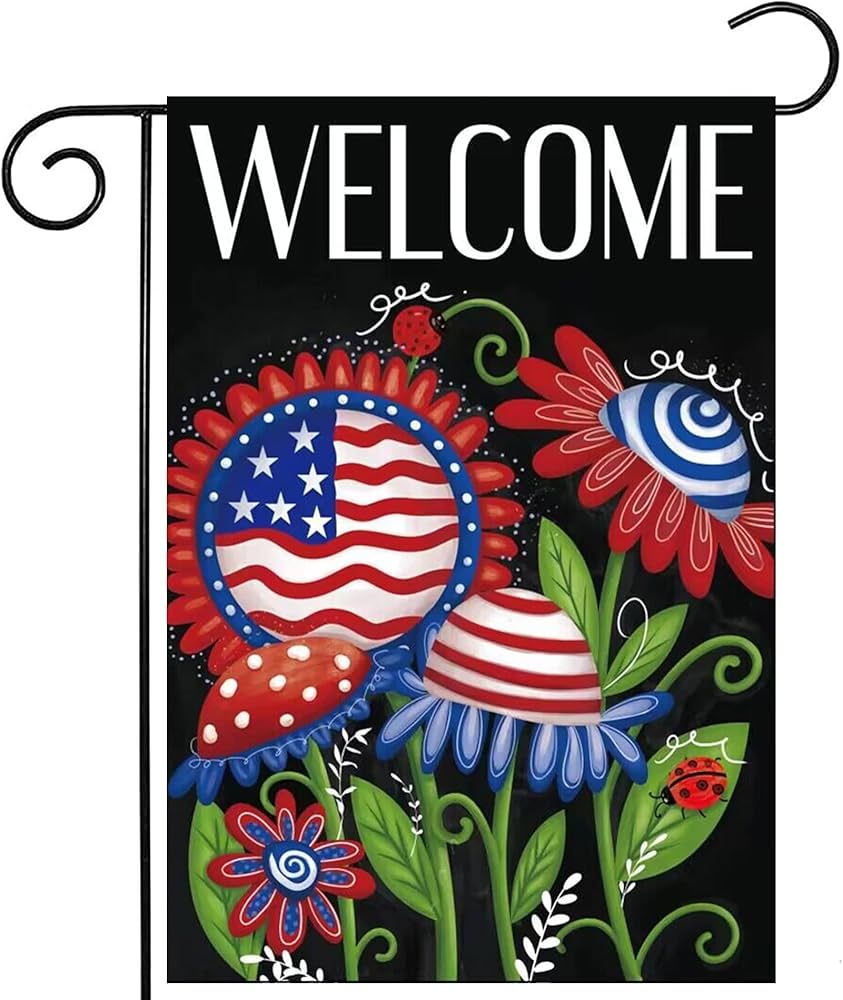 Morigins 4th of July Patriotic Welcome Garden Flag Double Sided USA Flag Flowers Memorial Day Ind... | Amazon (US)