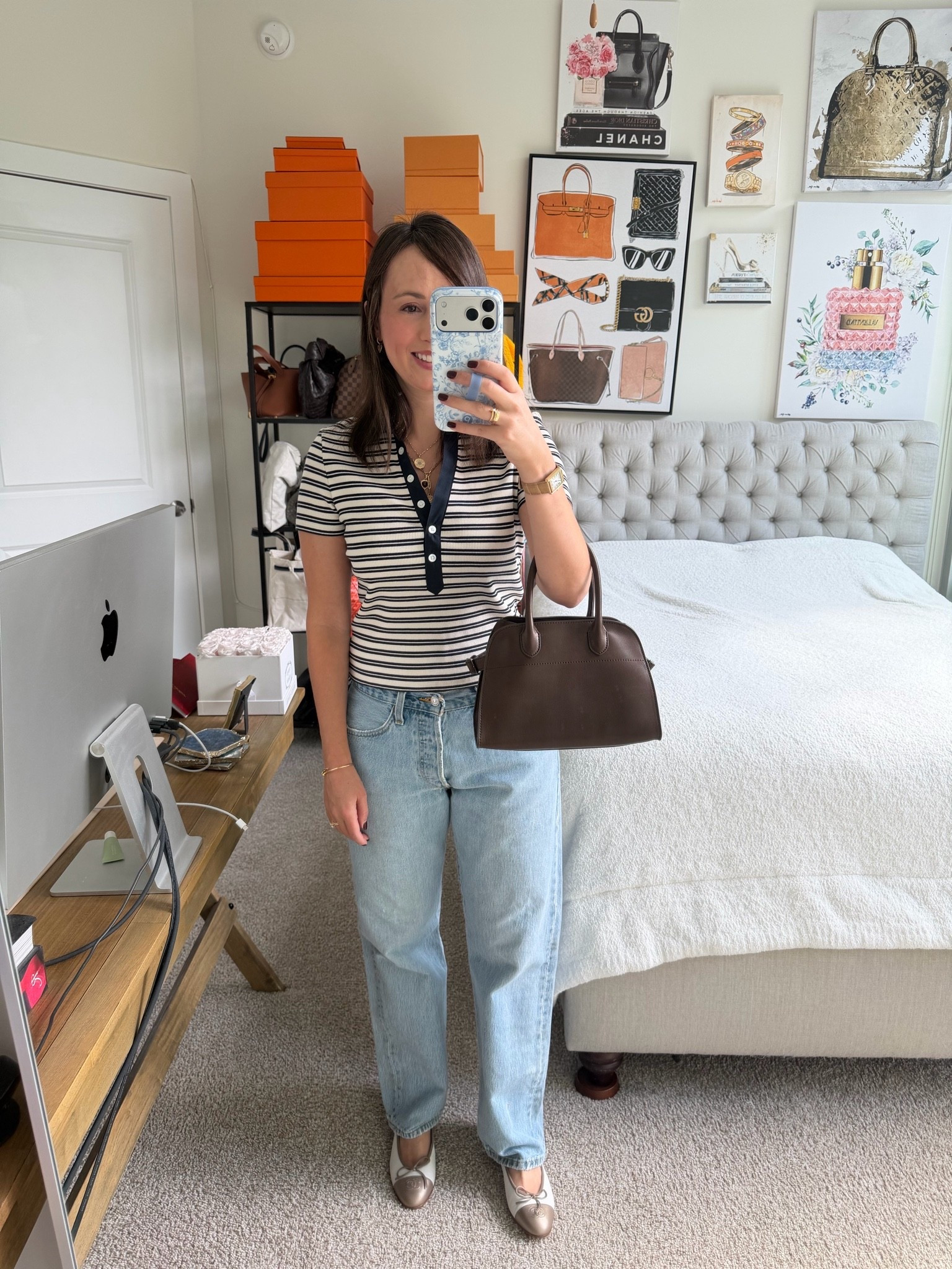 @Veronica Beard polo with vintage Levi’s! I found the best hack for sourcing vintage Levi’s. This seller I found on Etsy takes all your measurements and makes you the perfect pair and I couldn’t be happier!