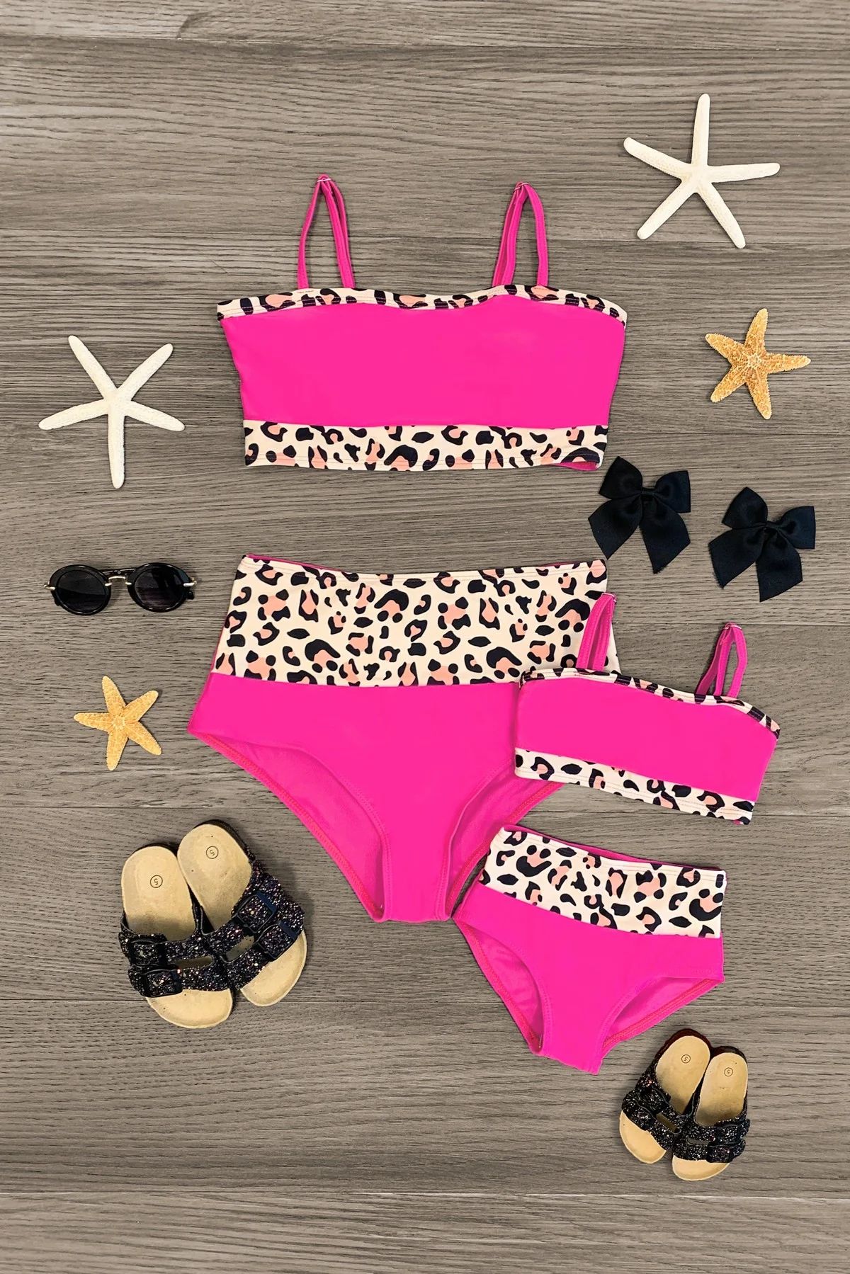 Mom & Me - Hot Pink Leopard Bandeau Bikini | Sparkle In Pink