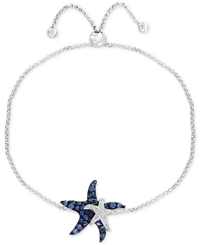 EFFY® Sapphire (5/8 ct. t.w.) & Diamond Accent Double Starfish Bolo Bracelet in 14k White Gold | Macys (US)