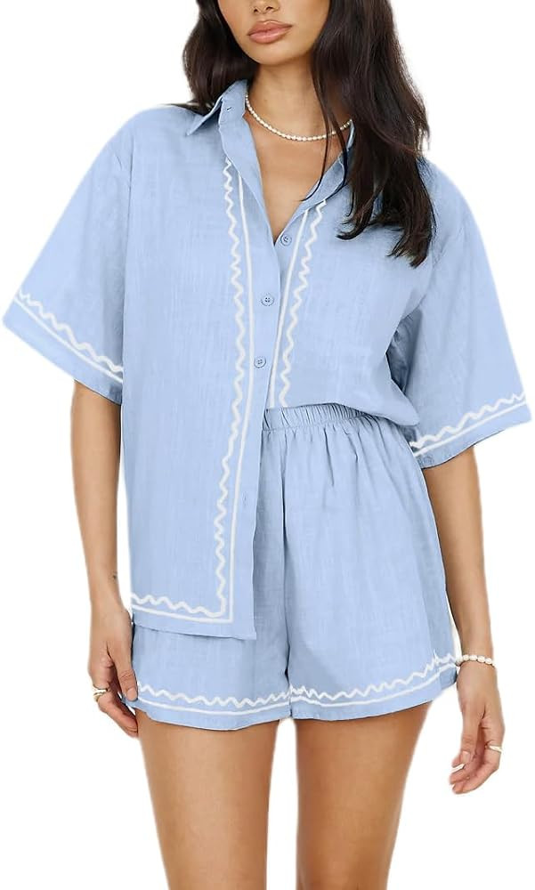 Yiulangde 2 Piece Lounge Sets for Women Summer Casual Beach Vacation Two Piece Outfits Button dow... | Amazon (US)