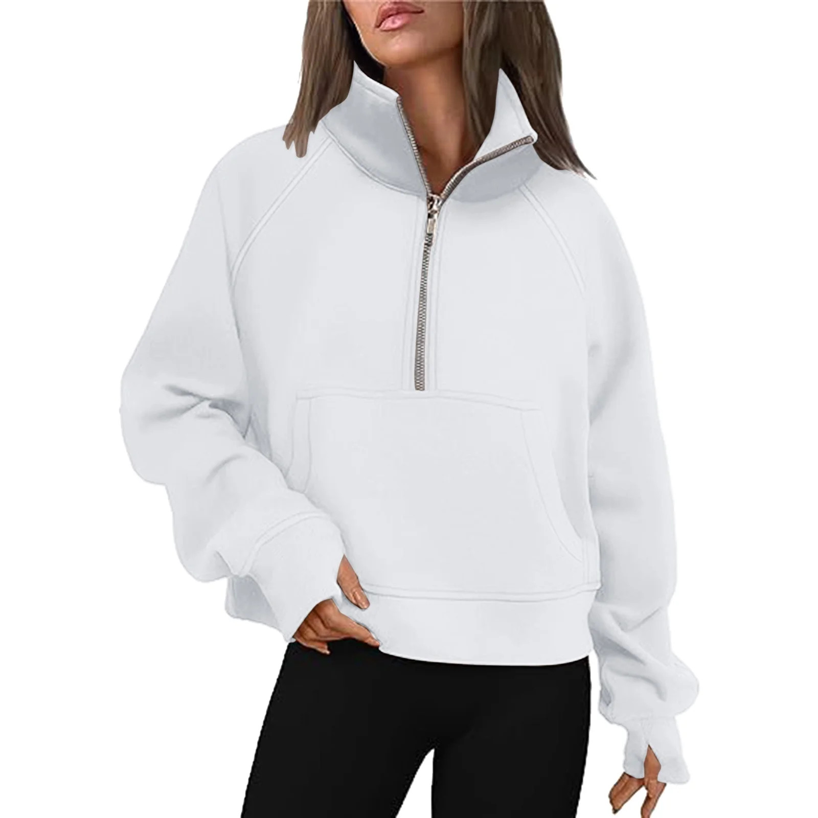 Hessimy Womens Half Zip Hoodies Quarter Zipper Up Cropped Sweatshirt Long Sleeve Athletic Pullove... | Walmart (US)