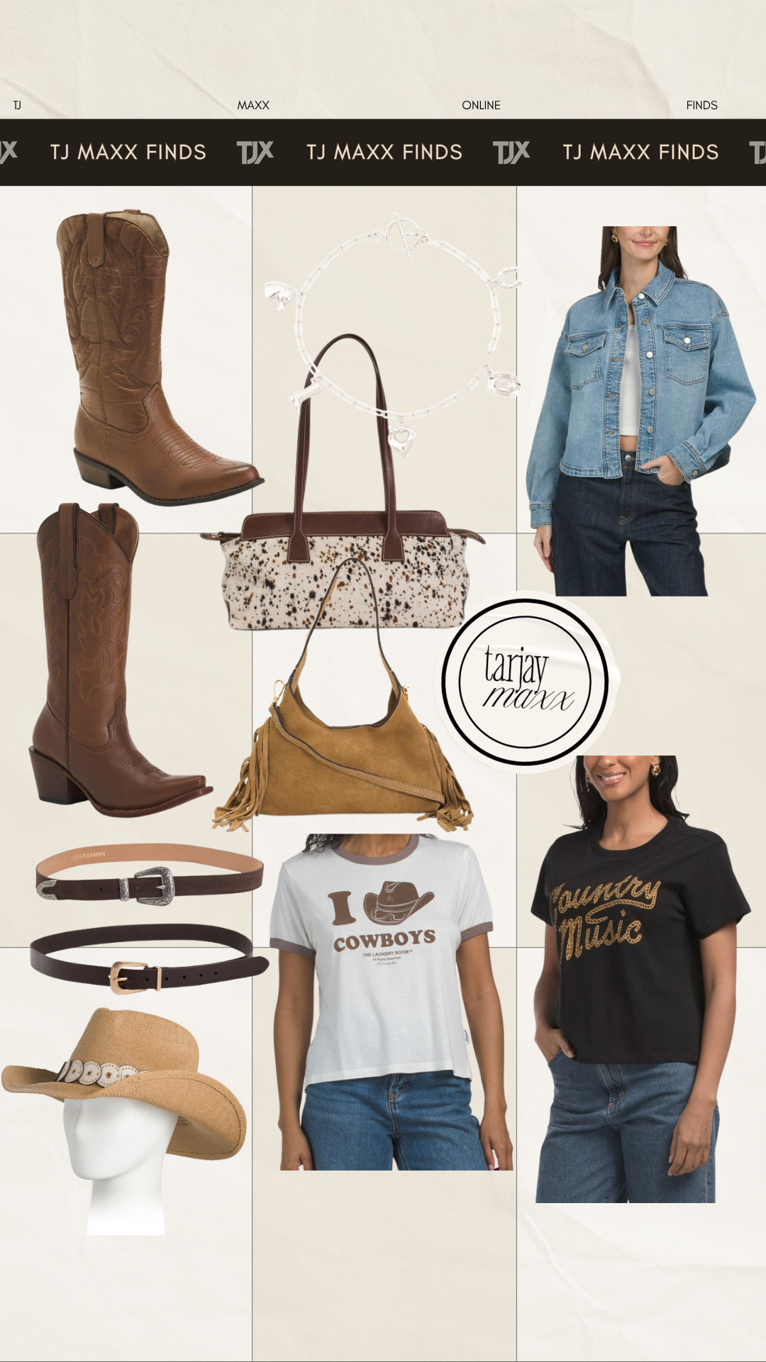 TJ Maxx online understood the country concert dress code because these western finds are too good. the cowboy boots, graphic tees, fringe bag, and denim jacket would make the cutest summer concert outfit without spending a fortune on a whole new look!

wedding guest dress summer, country concert outfits, summer outfits, date night outfits, teacher appreciation gift, graduation guest outfits, graduation dresses, business casual workwear, summer dresses, work outfits, western fashion, cowboy boots, concert outfit ideas, country music outfits, tj maxx online finds, denim outfits
 

 #LTKgrwm #LTKootd #LTKSeasonal