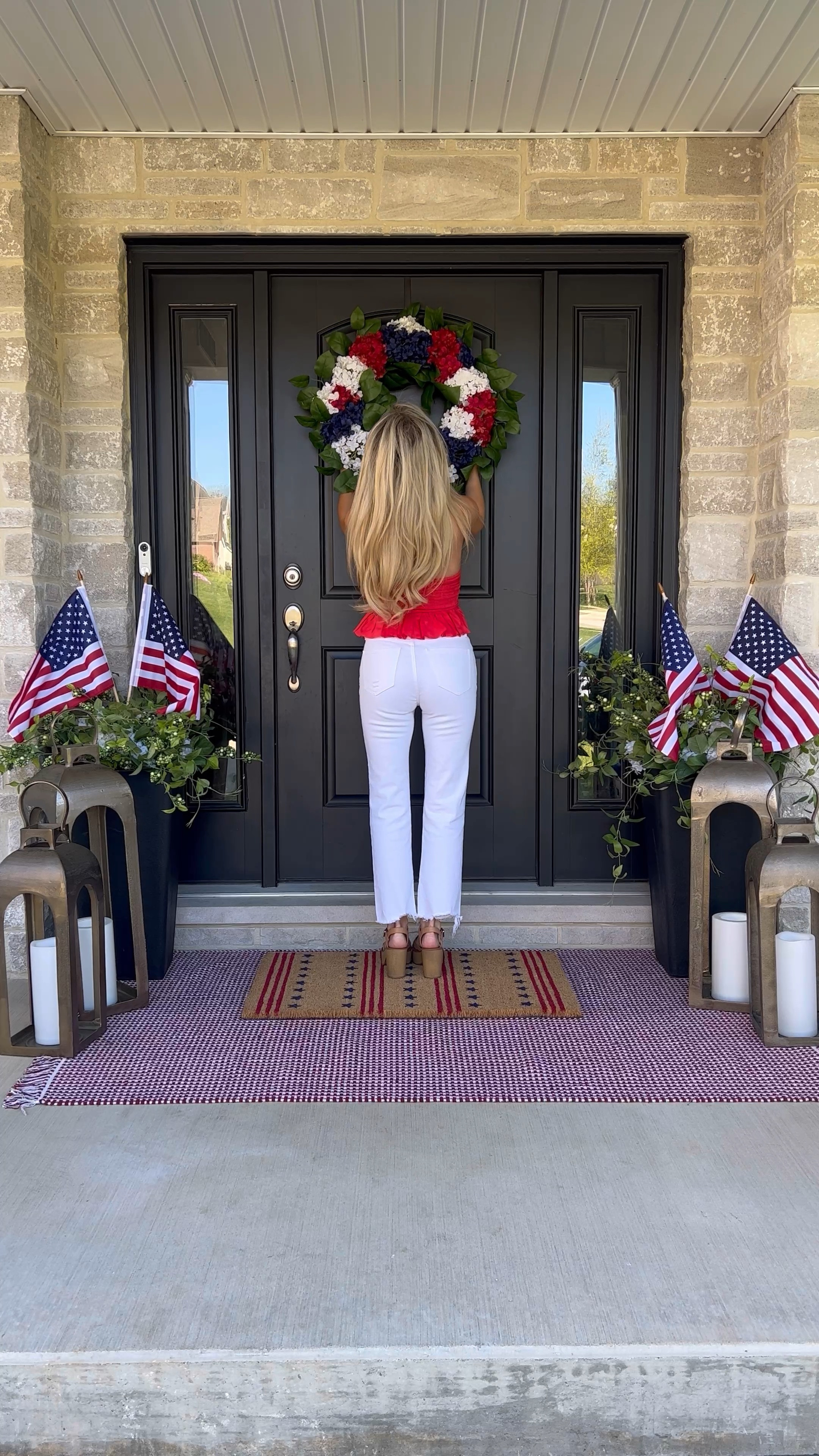 Patriotic porch. Red white and blue decor. Summer home decor. Front porch decor. Memorial Day. 4th of July. USA. America decor  

#LTKSeasonal #LTKFind #LTKhome