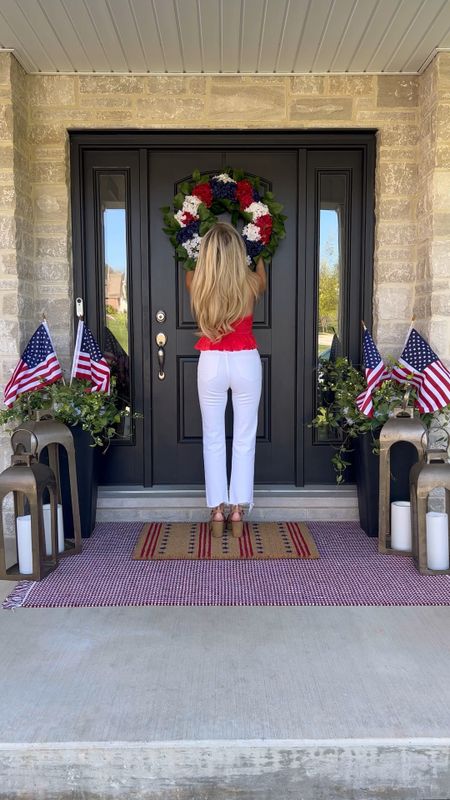 Patriotic porch. Red white and blue decor. Summer home decor. Front porch decor. Memorial Day. 4th of July. USA. America decor  

#LTKSeasonal #LTKFind #LTKhome