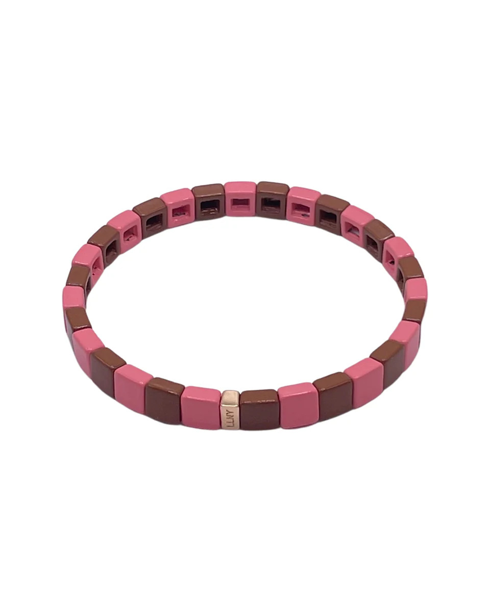 Pink and Brown Mini Checker Bracelet | La Lumiere NY