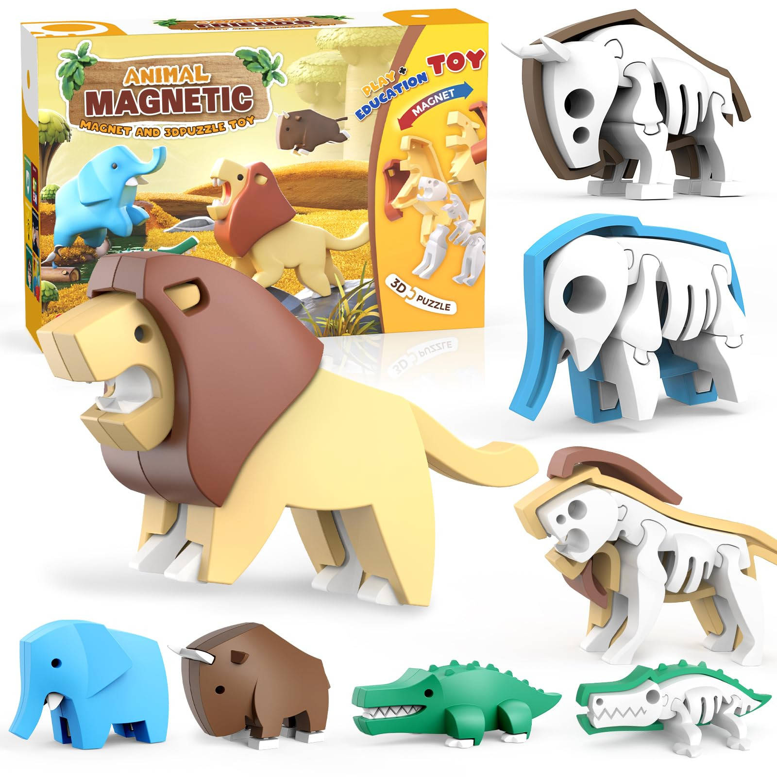 Magnetic Animal Building Toys, STEM Toddler Learning Toys 3D Puzzle Animals for Boys Girls, Educa... | Amazon (US)