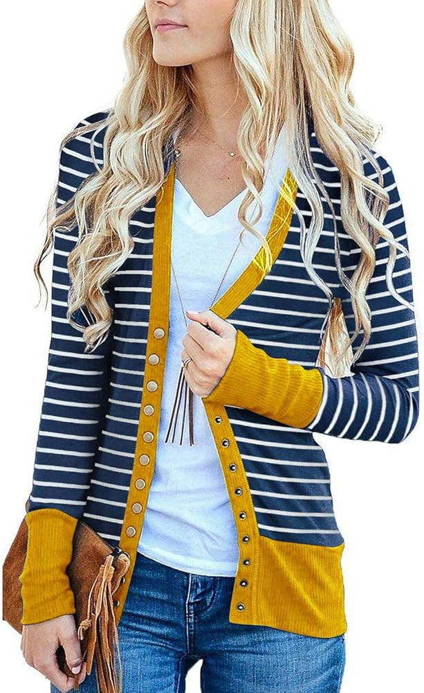 RichCoco Women's Button Down Cardigan Long Sleeve Tops Shirts Outwear Solid Knit Ribbed Open Fron... | Amazon (US)
