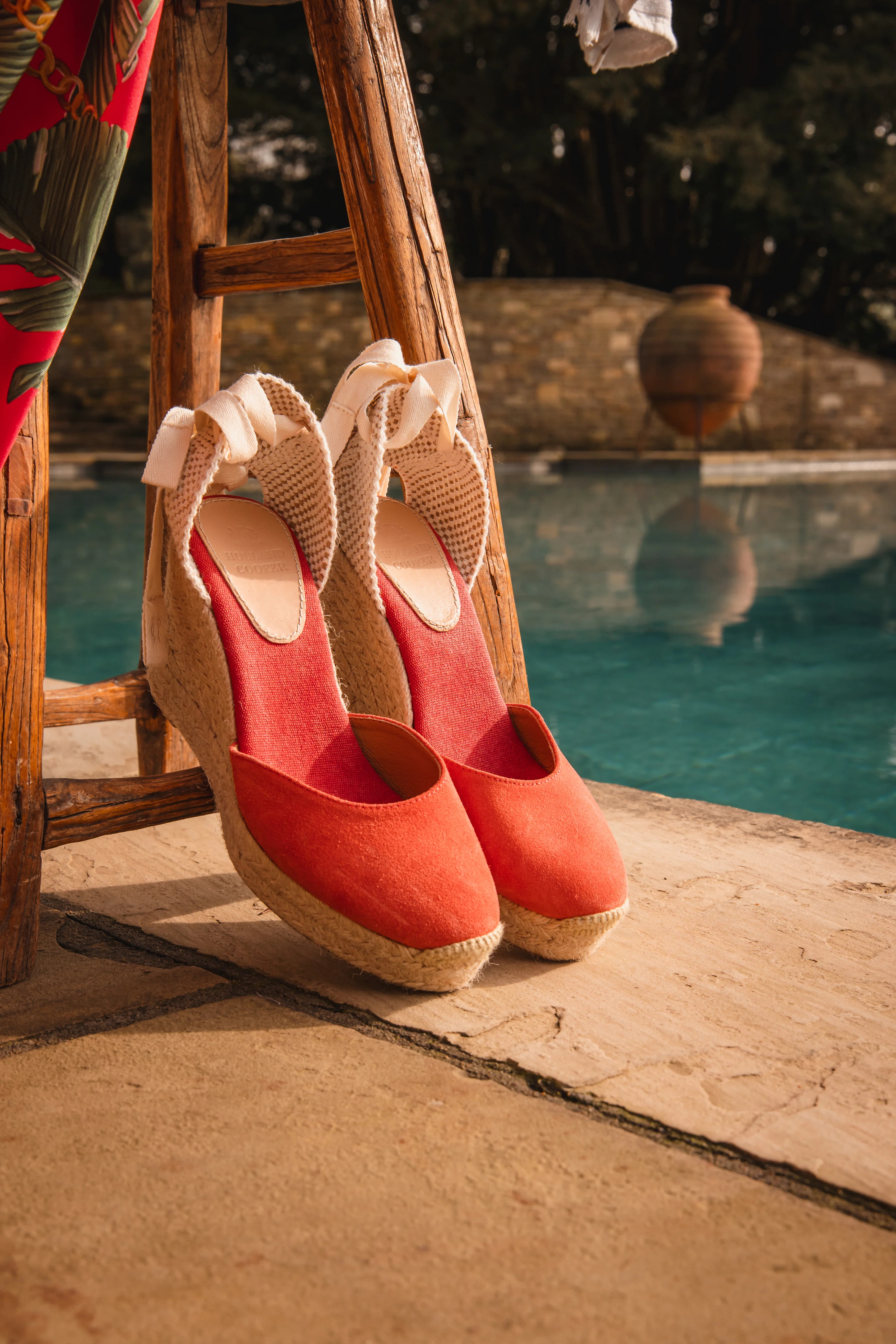 Seville Wedge Espadrille (Coral) | Holland Cooper