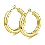 Large Chunky Thick Gold Hoop Earrings for Women | Amazon (US)