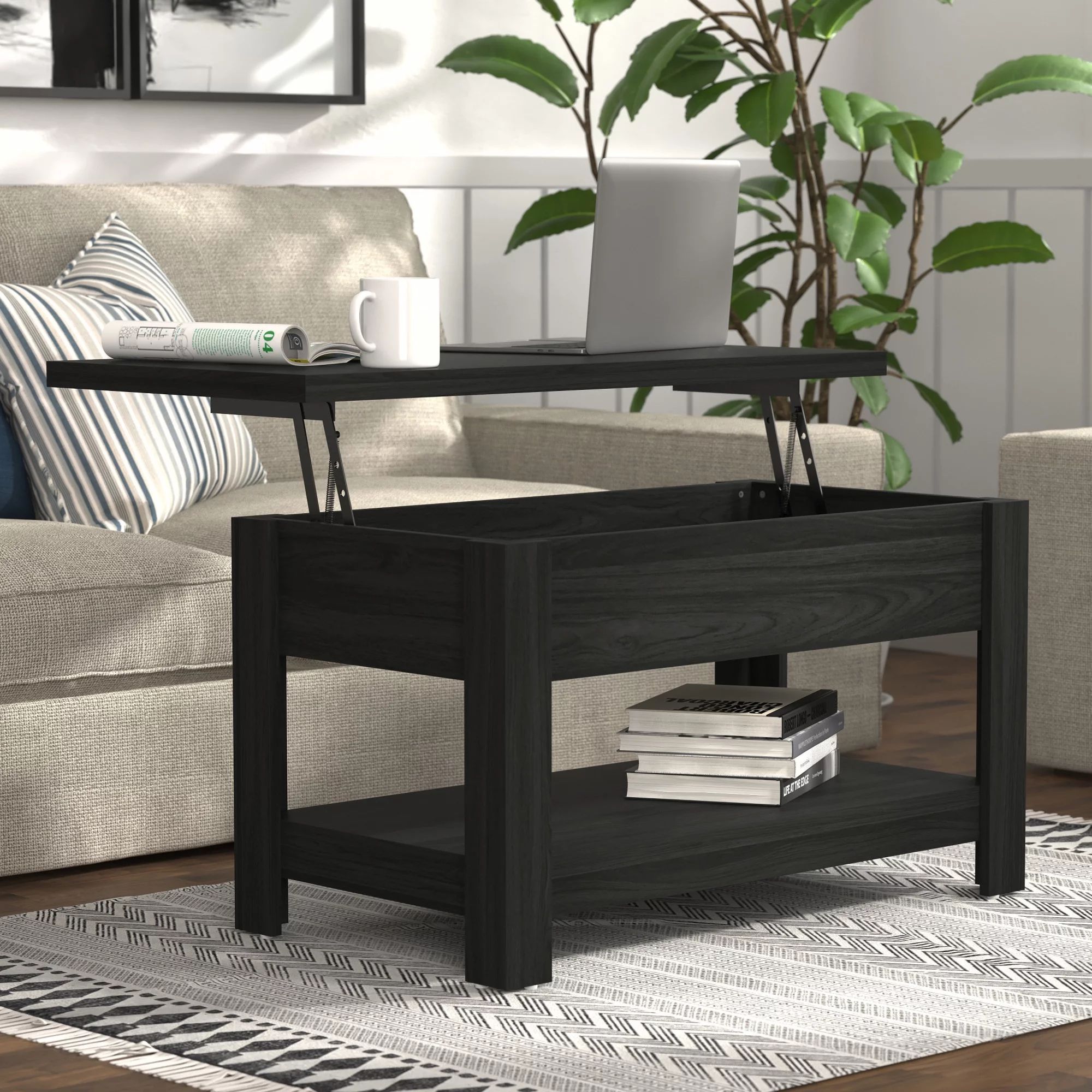Hillsdale Coover Wood Rectangle Lift Top Coffee Table, Black | Walmart (US)