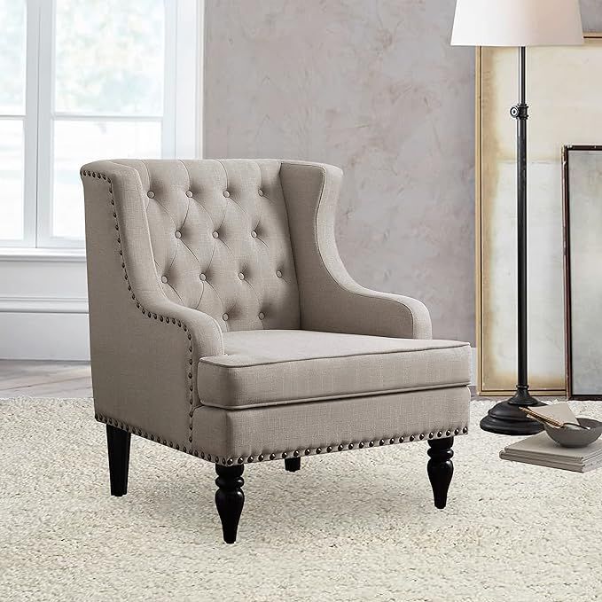 Rosevera Upholstered Tufted Linen Back Wingback with Nailhead Armchair Accent Club Chair for Livi... | Amazon (US)