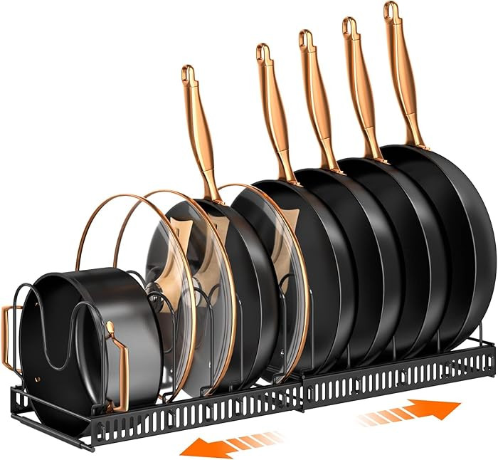 MUDEELA Pots and Pans Organizer Rack for under Cabinet, Expandable 11.81''-22.85'' Pot Lid Kitche... | Amazon (US)