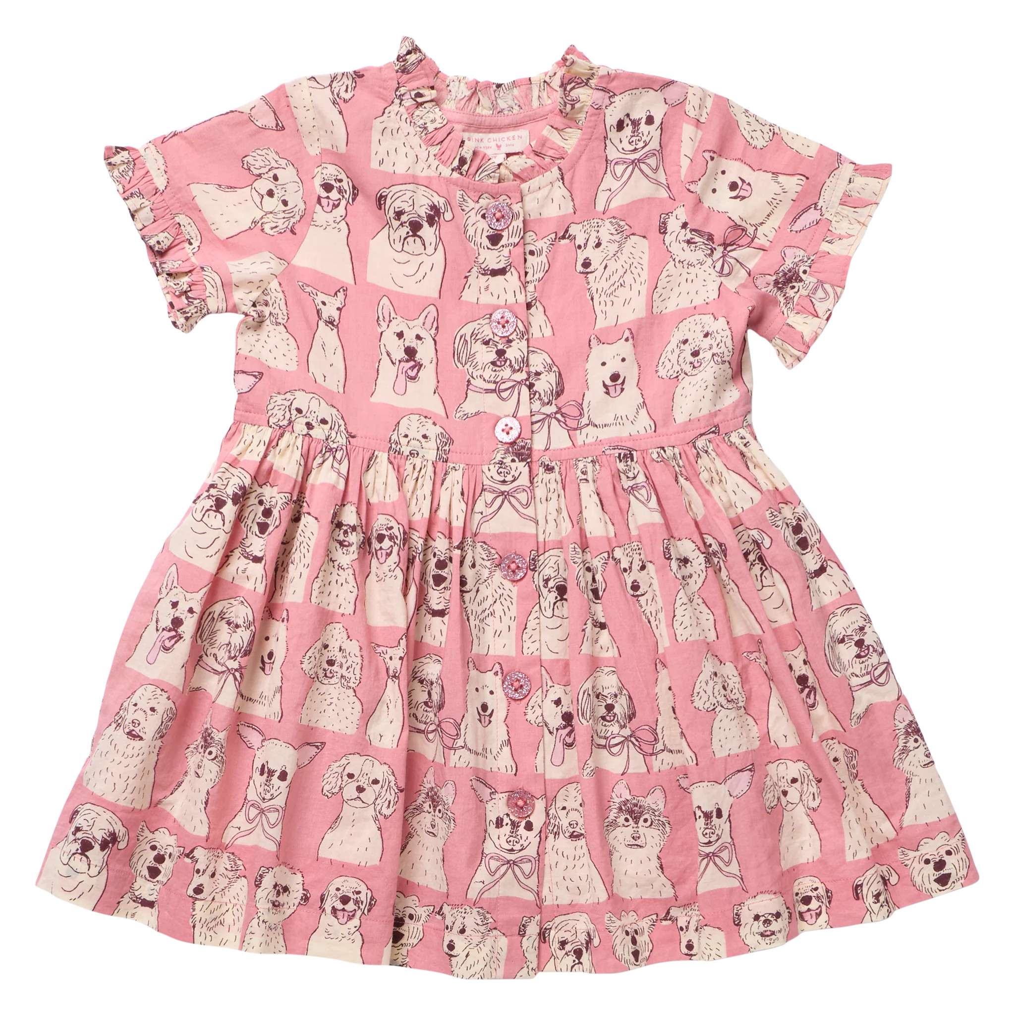 Girls Autumn Dress - Pink Sketched Dogs | Pink Chicken