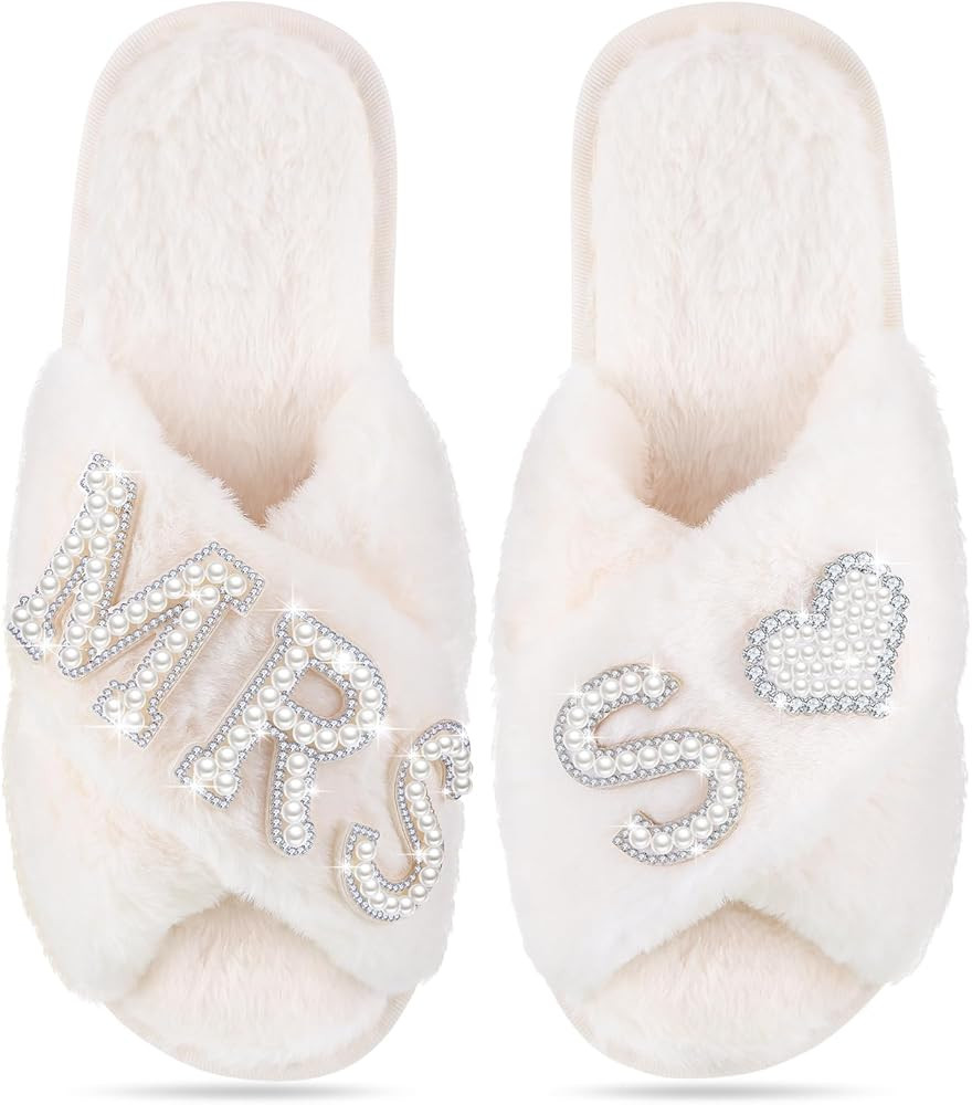 Tarpop Bride Slippers Mrs Slipper for Wedding with Personalized Initial Pearl Design Bridal Gifts | Amazon (US)
