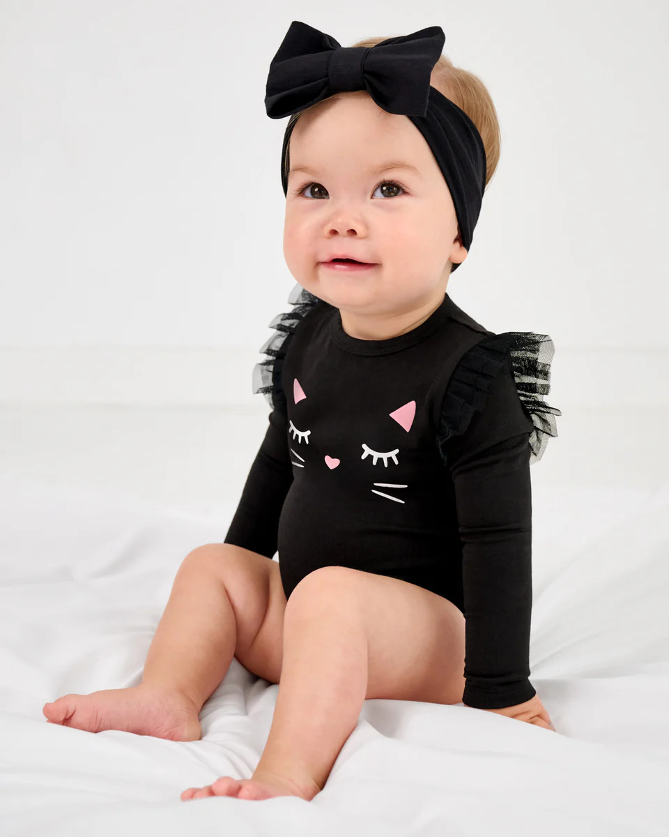 Black Cat Flutter Bodysuit | Little Sleepies