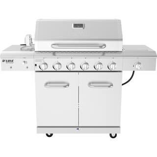 Deluxe 6-Burner Propane Gas Grill in Stainless Steel with Ceramic Searing Side Burner and Rotisse... | The Home Depot