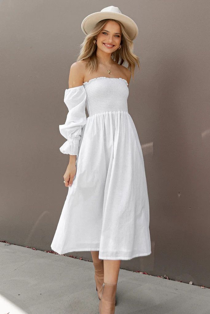Domenica Midi Dress, White Spring Dress, Spring Dress, Spring Maxi Dress, White Dress Spring | Petal & Pup (US)