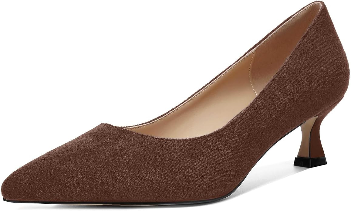 ROSERWISH Womens Slip On Casual Office Suede Pointed Toe Elegant Kitten Low Heel Pumps Dress Shoe... | Amazon (US)