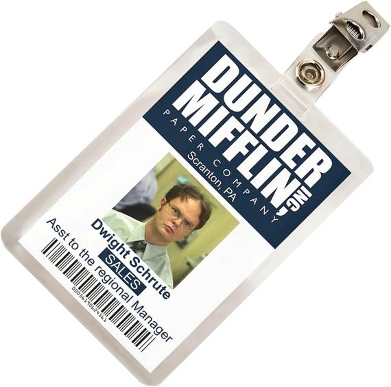 Read the full title
    The Office Dwight Schrute Dunder Mifflin ID Badge Cosplay Costume Name Ta... | Etsy (US)