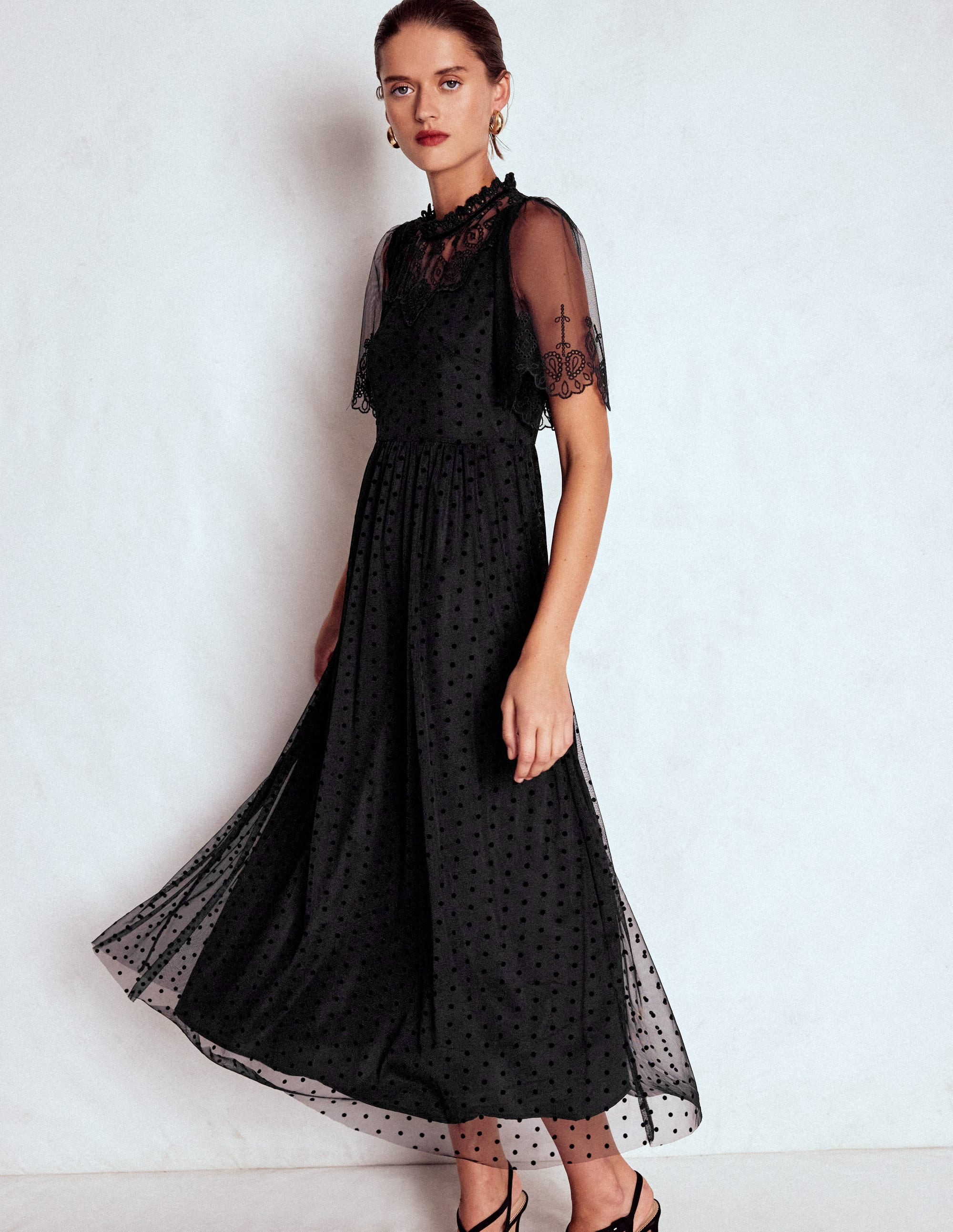Embroidered Tulle Party Dress-Black | Boden (US)