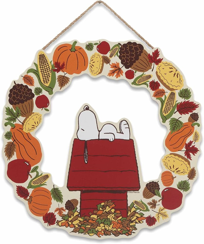 Peanuts Snoopy Autumn Wreath Hanging Wood Wall Decor | Amazon (US)