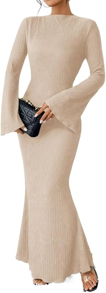 long sleeve dresses for women 2024 Solid Color Sleeves Dress | Amazon (US)