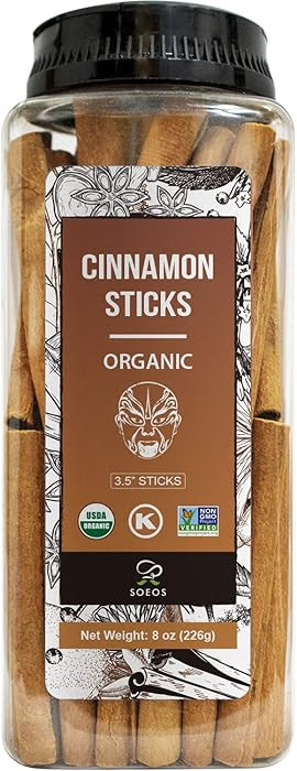 Soeos Organic Cinnamon Sticks, 8 oz (226g), 3.5" Length, 100% Raw, Non-GMO, Kosher Certified, Who... | Amazon (US)