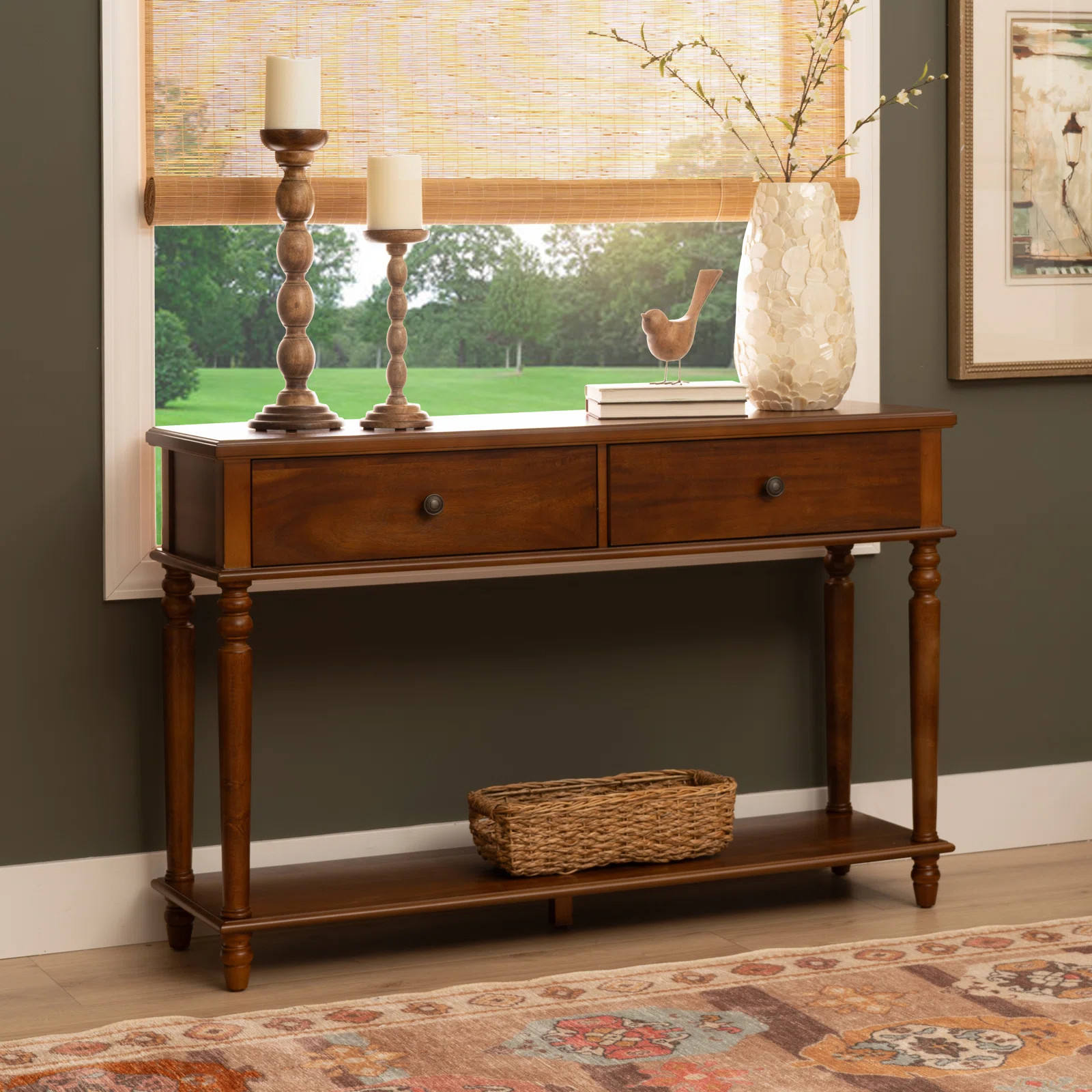 Birkley 48” 2-Drawer Console Table With Display Shelf | Wayfair North America