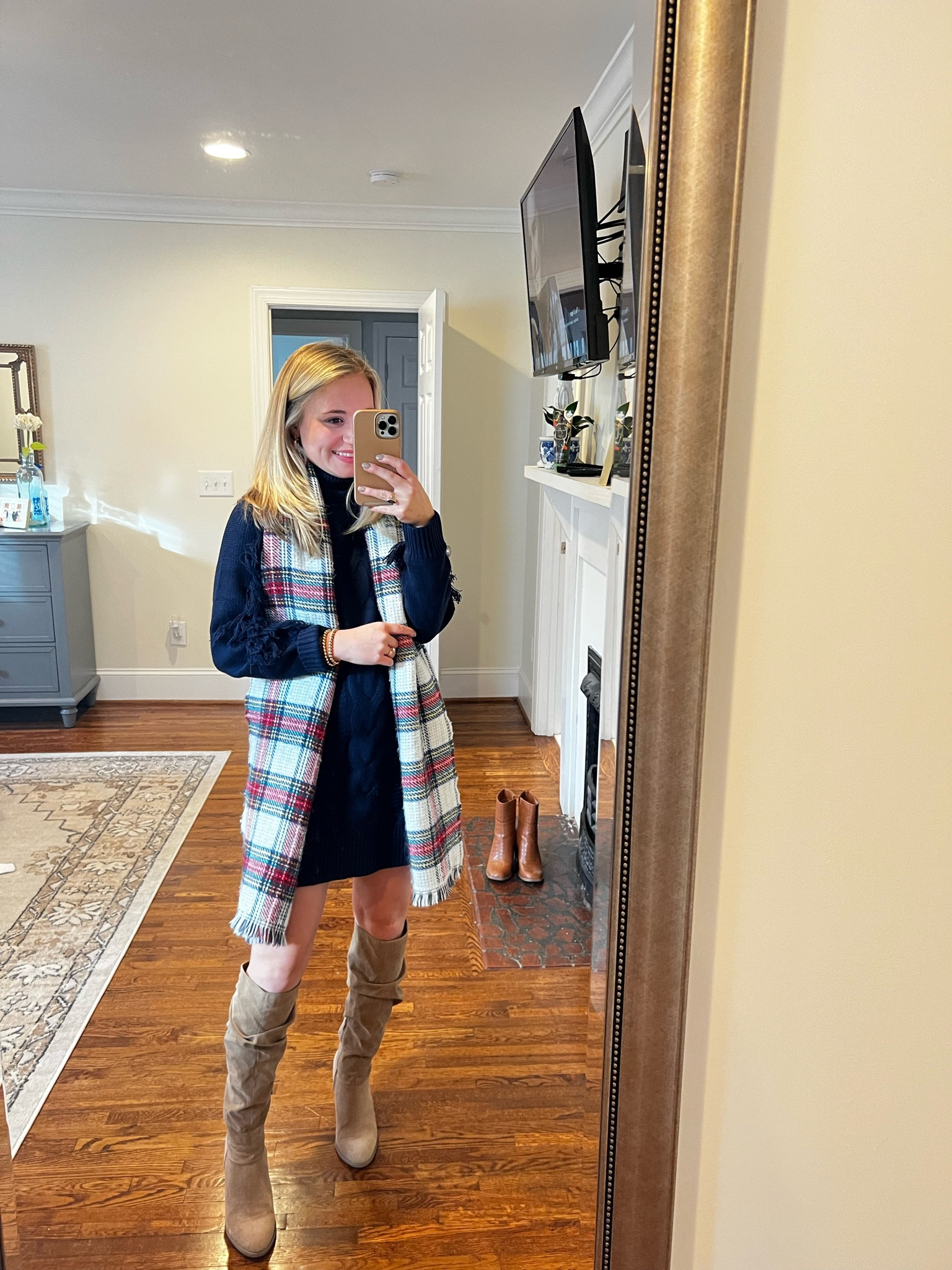 Winter outfit idea // perfect for Christmas cards 

Wearing a size small in amazon sweater dress! 

#LTKHoliday #LTKstyletip #LTKSeasonal