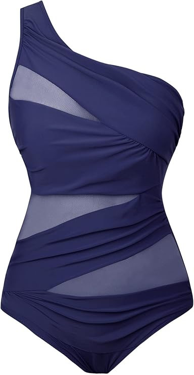 Runtlly Women's One Piece Swimsuits One Shoulder Plus Size Swimwear Bathing Suit with See Through... | Amazon (US)