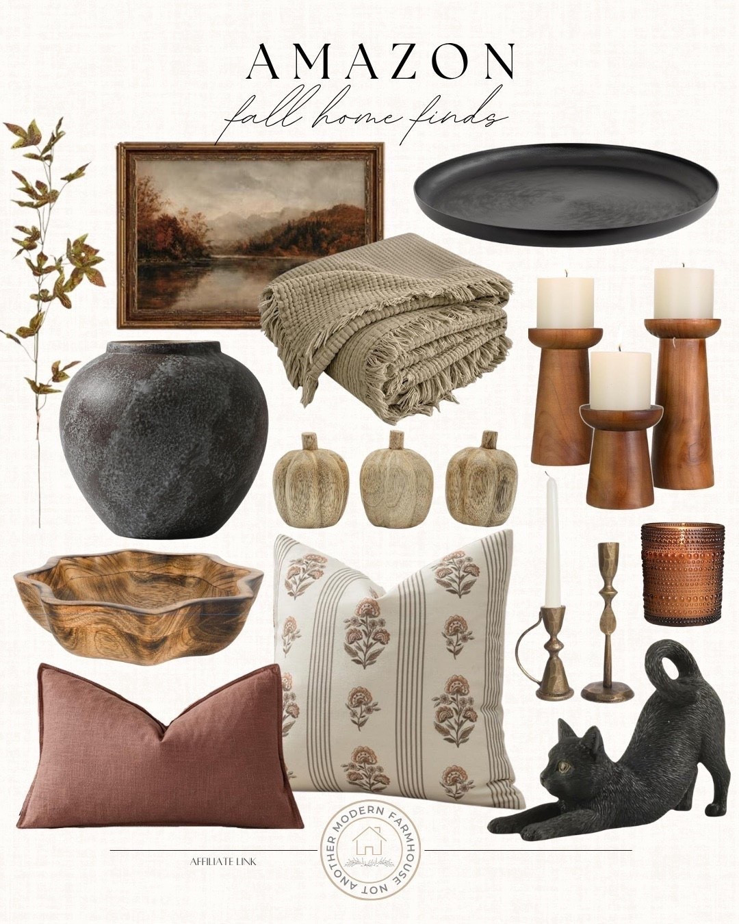 Fall home finds from Amazon include black cat, throw pillows, candle, candle holders, decorative bowl, vase, stem, pumpkins, black tray, throw pillows, throw blanket, wall art.

Fall decor, home decor, looks for less, neutral decor

#LTKSaleAlert #LTKHome #LTKSeasonal