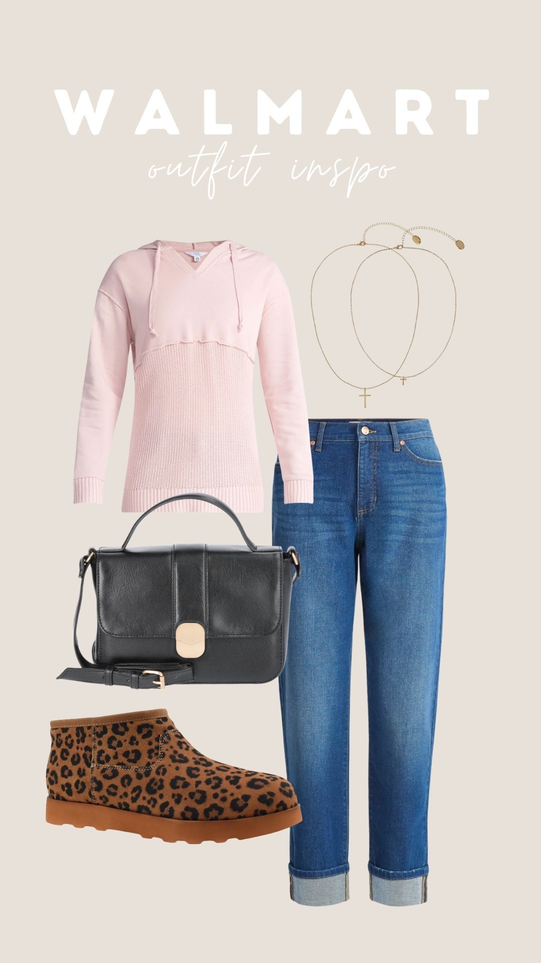 Leopard is a neutral and this outfit proves it 🙌🏼😍 Walmart denim paired with a smoke pink sweater, leopard print micro suede boots and a black crossbody purse 

#LTKFindsUnder50 #LTKootd