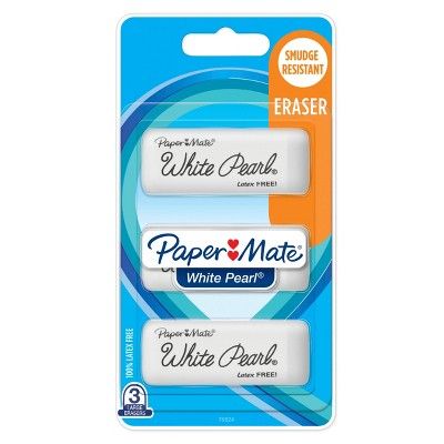 Paper Mate 3pk Pencil Erasers White Pearl | Target