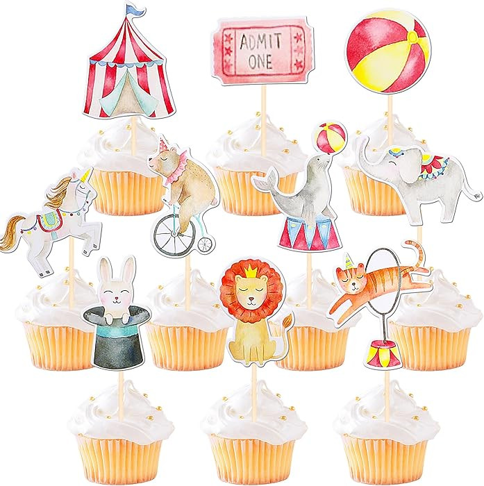 40 PCS Circus Cupcake Toppers Double Sided Vintage Circus Animals Cupcake Picks Tiger Lion Bear E... | Amazon (US)